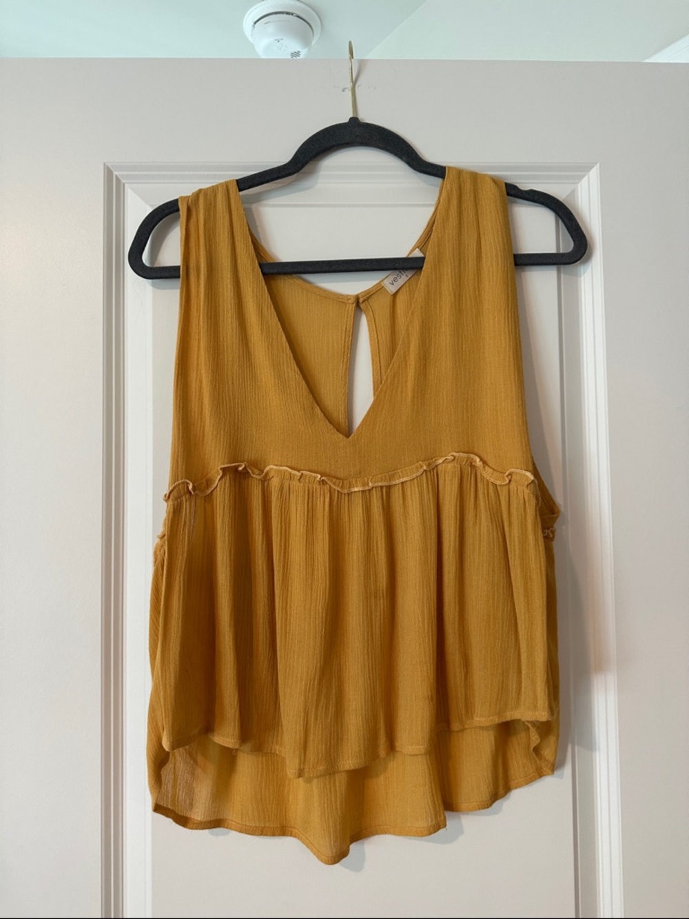 vestique Mustard Ruffle Peplum V-Neck Tank